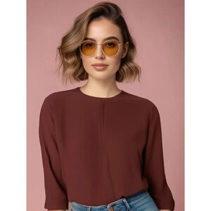 Banana Republic Women's XS Red 3/4 Sleeve Split Back‎ Blouse Casual